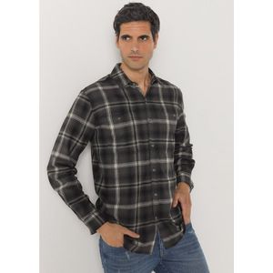 Lois Jeansvoor mannen. 145283385 Flanellen overhemd met grijze vierkantjes met lange mouwen (S), Casual, Grijs, Katoen