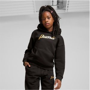 Pumavoor meisjes. 68278001 ESS+ Script Metallic hoodie zwart (8años= 128cm), Casual, Sportief, Katoen, Meerdere sporten, Duurzaam, kinderkle