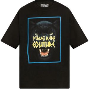Versace Jeans Couturevoor mannen. 78GAHS02-CJ00S Zwart T-shirt met opdruk (M), Casual, Katoen, Korte mouwen