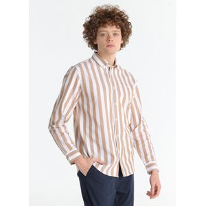 Lois Jeansvoor mannen. 145603030 Bruin Oxford overhemd (S), Casual, Katoen, Lange mouwen