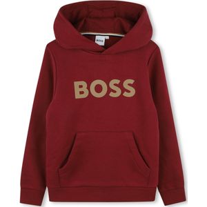 BOSSvoor jongens. J51187 Donkerrood sweatshirt met capuchon (10años= 138cm), Casual, Katoen, Bordeaux, kinderkleding