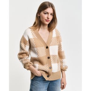 Gantvoor vrouwen. 4805288 Beige groot geruit vest met ronde hals (M), Casual, Wol