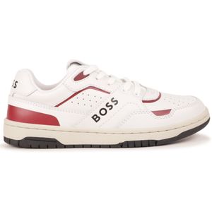 BOSSvoor jongens. J51324 Witte leren sportschoenen (38), Leer, Plat, Veters, Casual, kinderkleding