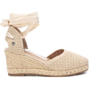 Xtivoor vrouwen. 14290202-BEIGE Espadrilles 142902 beige -Hoogte sleehak 8cm (41), Stof, 5 tot 8 cm, Veters, Casual