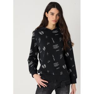 Lois Jeansvoor vrouwen. 464582560 Bedrukt sweatshirt met capuchon zwart (XS), Casual, Katoen