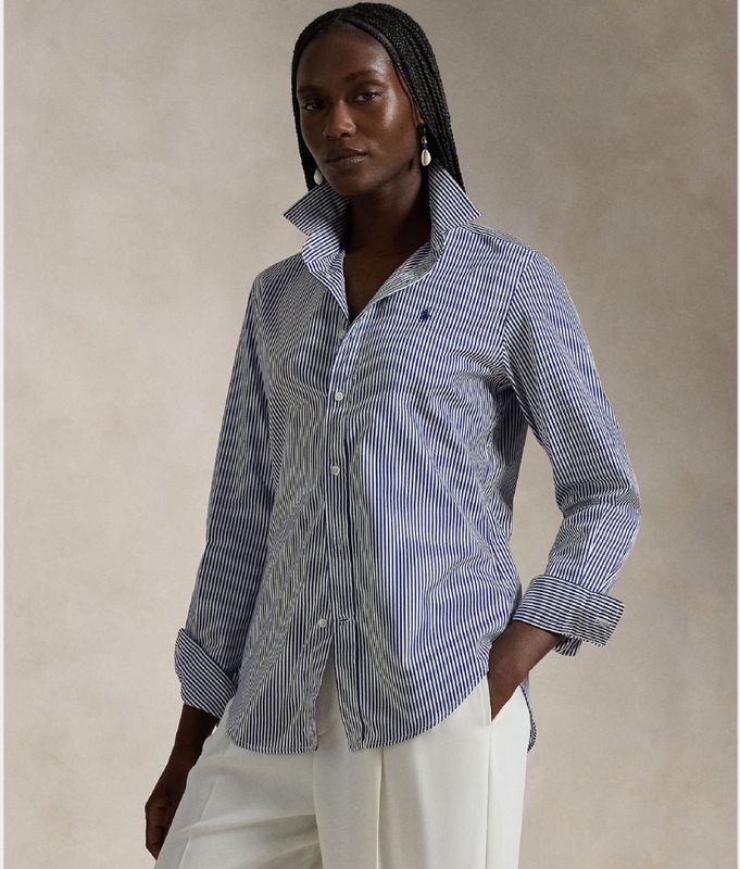 Polo Ralph Lauren - Blouse - Donkerblauw/Wit - Klassieke Blouse - Lange Mouw