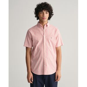 Gantvoor mannen. 3240061 Shirt Regular Fit linnen roze strepen (XL), Casual, Katoen, Korte mouwen