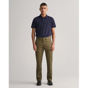 Gantvoor mannen. 1505221 Slim fit chino broek in groene keperstof (31/34), Casual, Biologisch katoen, Duurzaam