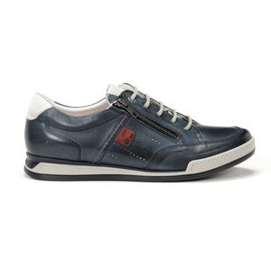 Fluchosvoor mannen. F0148 Leren sneakers Etna F0148 marine (39), Leer, Plat, Ritssluiting, Casual, Marineblauw