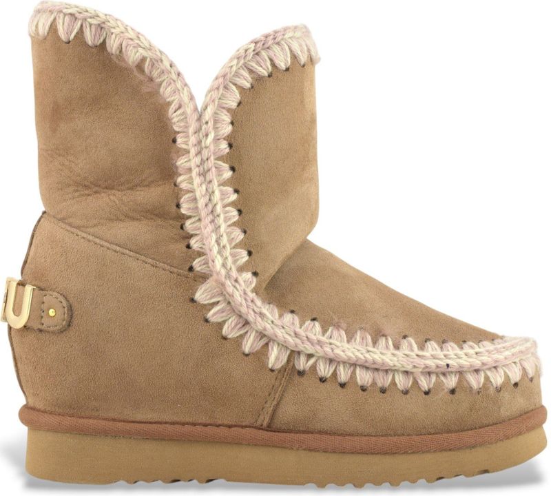 Mouvoor vrouwen. MU.FW121013A Leren enkellaarsjes Inner WedgeSh groot metalen logo bruin (37), Leer, 5 tot 8 cm, Geen, Casual