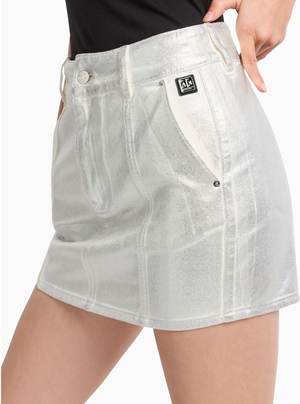 Armani Exchangevoor vrouwen. XW000099AF10836M8047 Zilveren denim minirok met hoge taille (XS), Casual, Katoen