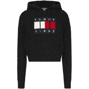 Tommy Jeansvoor vrouwen. DW0DW16528 Gevlochten gebreid sweatshirt met capuchon zwart (M), Casual, Acryl, Lange mouwen, Gerecycled polyester,