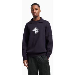 Armani Exchangevoor mannen. XM000229AF10818UB101 Sweater met ronde hals en polokraag in katoen-polyester stretch interlock navy (XXL), Casua