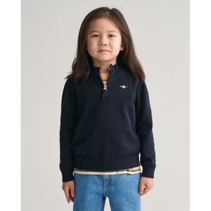 Gantunisex voor kinderen. 884028 Katoenen trui met halve rits Shield Kinderen marine (7/8años= 122/128cm), Casual, Marineblauw, kinderkledin