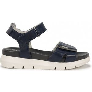 Fluchosvoor vrouwen. F1708 Hellen F1708 marine leren sandalen -Hoogte 5cm sleehak (36), Leer, Blauw, 5 tot 8 cm, Klittenband, Casual