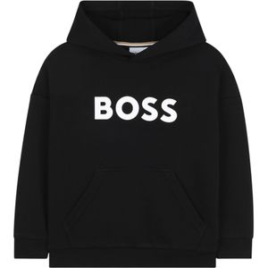 BOSSvoor jongens. J52027 Zwart sweatshirt met capuchon (10años= 138cm), Casual, Katoen, kinderkleding