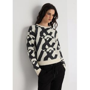 Victorio & Lucchino, V&Lvoor vrouwen. 350098096 Trui met logoprint in gebroken wit (S), Casual, Acryl, Lange mouwen