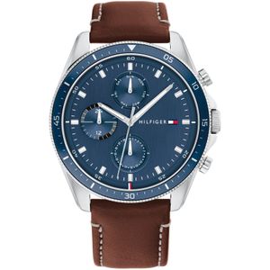 Tommy Hilfigervoor mannen. 1791837 Analoog horloge met leren band Staalblauw (OSFA), Casual, Riem, Leer