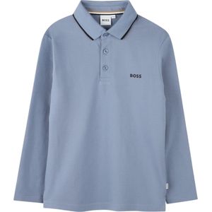 BOSSvoor jongens. J51171 Blauwgrijze polo met lange mouwen (12Años= 150cm), Casual, Grijs, Katoen, kinderkleding