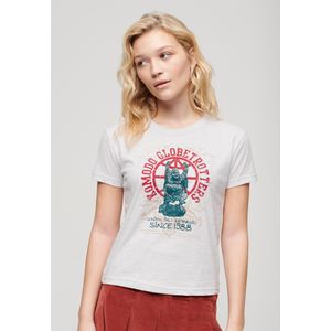 Superdryvoor vrouwen. W1011553A Komodo Globetrotter grijs getailleerd T-shirt (XS), Casual, Korte mouwen, Biologisch katoen, Duurzaam