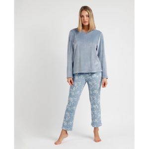 Admasvoor vrouwen. 60232-0-000204 Pyjama Lange Mouw Wit Bloemen Blauw (M), Homewear, Polyester, Lange mouwen