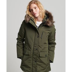 Superdryvoor vrouwen. W5010325A Parka Everest groen met capuchon van synthetisch bont (XS), Casual, Polyester