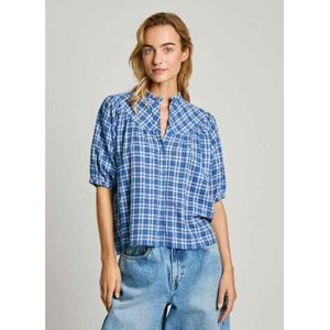 Pepe Jeansvoor vrouwen. PL304871 Blouse Nella marine (S), Blauw, Casual, Vlas, Korte mouwen