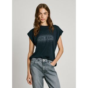 Pepe Jeansvoor vrouwen. PL506031 T-shirt met marinestreep (XS), Casual, Katoen, Korte mouwen, Duurzaam, Marineblauw