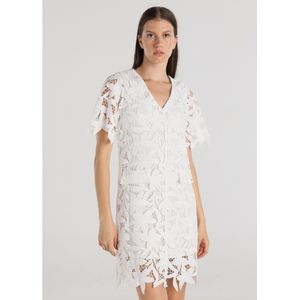 Victorio & Lucchino, V&Lvoor vrouwen. 340428127 Korte jurk met split aan de achterkant in wit met gestanst patroon (XS), Casual, Polyester,