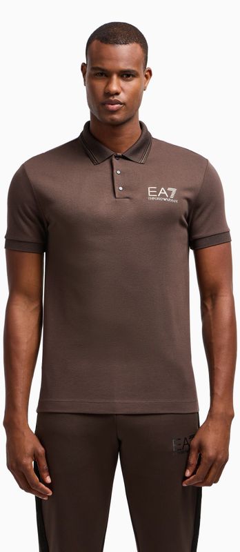 EA7voor mannen. 7M000300_AF13739 Korte mouw viscose polo Gold Label bruin (M), Casual, Sportief, Meerdere sporten, Korte mouwen