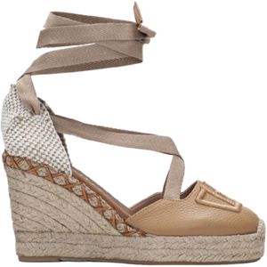 Hispanitasvoor vrouwen. HV243383 Witte Sofia 7 leren espadrilles -Hoogte hak 7 cm (40), Leer, 5 tot 8 cm, Veters, Casual