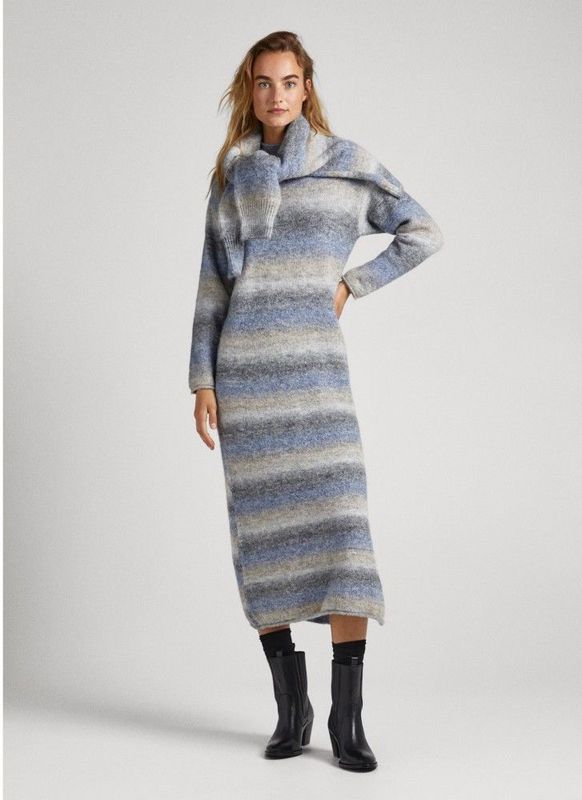 Pepe Jeans - PL953388 - Jurk - Blauw - Polyester - Lange Mouwen