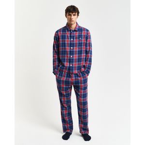 Gantvoor mannen. 902449100 Cadeauverpakking met flanellen pyjama met overhemd en broek rood, blauw (S), Homewear, Katoen, Lange mouwen