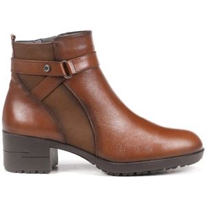 Fluchosvoor vrouwen. F1368 Aliss Leren Enkellaarsjes F1368 bruin -Hoogte hak 5cm (35), Leer, 5 tot 8 cm, Ritssluiting, Casual