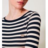 Gebreide Trui - Sneeuwstreep / Blauwe Nacht - Viscosemix - Slanke Pasvorm