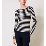 Gebreide Trui - Sneeuwstreep / Blauwe Nacht - Viscosemix - Slanke Pasvorm