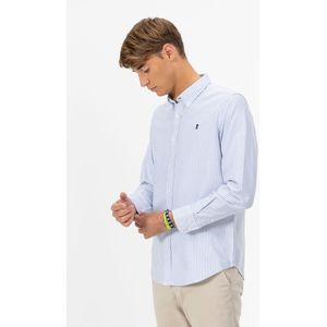 elPulpovoor mannen. 11050127174 Roze oxford poplin overhemd blauw (S), Casual, Katoen, Lange mouwen