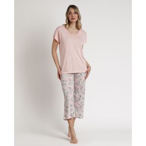 Admasvoor vrouwen. 62052-0-000286 Bloemen Pyjama Korte Mouw roze (M), Homewear, Katoen, Korte mouwen