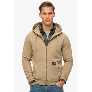 Superdryvoor mannen. M2013487A Losse hoodie met rits en contrasterende stiksels bruin (S), Casual, Katoen