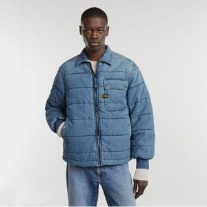 G-Starvoor mannen. D25201-D777-G794 Gewatteerd vliegeniersjack met rits blauw (L), Casual, Biologisch katoen, Duurzaam