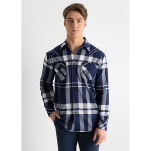 Lois Jeansvoor mannen. 144963992 Shirt met lange mouwen en blauwe ruitprint (S), Casual, Katoen