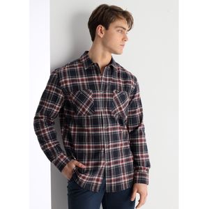 Lois Jeansvoor mannen. 145543944 Geruit overhemd met lange mouwen en marine plastron zakken (S), Casual, Katoen, Marineblauw