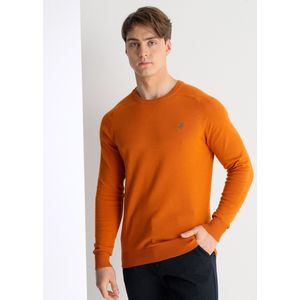 Lois Jeansvoor mannen. 171483125 Basic gebreide trui met oranje geborduurd logo (S), Casual, Katoen