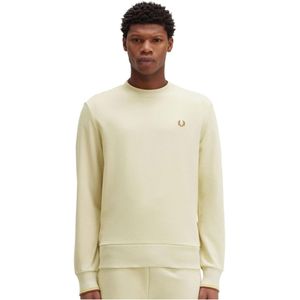 Fred Perryvoor mannen. M7535 Beige sweater met ronde hals (M), Casual, Katoen