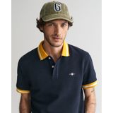 Gantvoor mannen. 2042013 Piqué polo met marineblauw birdseye-structuur (S), Casual, Katoen, Korte mouwen