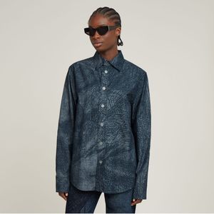 G-Starvoor vrouwen. D25518-D311-H275 Normaal marine denim overhemd (L), Casual, Katoen, Lange mouwen, Marineblauw