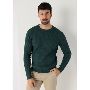 Bendorffvoor mannen. 870505427 Beige gevlochten katoenen trui met kabel (S), Casual, Lange mouwen
