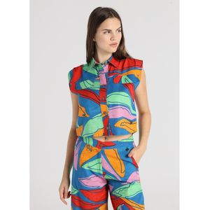 Lois Jeansvoor vrouwen. 431762681 Mouwloos shirt met maxi zakken met veelkleurige bladprint (XS), Casual, Viscose, Mouwloos / spaghettibandj