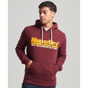 Superdryvoor mannen. M2013020A Hooded sweatshirt met 70s Retro Font bordeaux logo (S), Casual, Sportief, Katoen, Polyester
