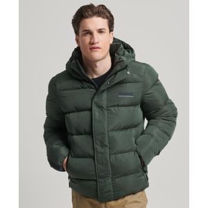 Superdryvoor mannen. M5011760A Microvezel gewatteerd jack met capuchon Sportgroen (XXL), Casual, Polyester